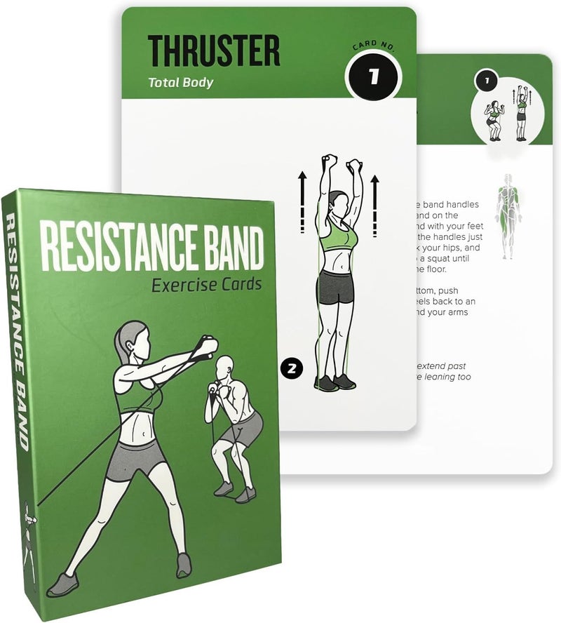 ELAORY Resistance Belt Workout Cards, 62 Exercises Cards Deck Large Size 5" x 3.5" Fitness Cards for Women & Men, Beginner Fitness Guide to Training Exercises at Home or Gym - Image 1